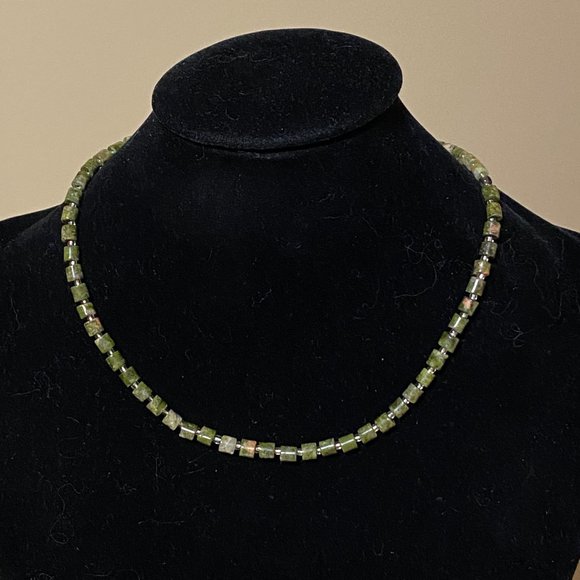 Unakite Stone Beaded Necklace, Genuine Gemstone Stackable Layering Necklace - Picture 2 of 7